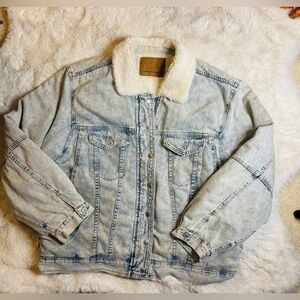American Eagle Sherpa Lined Blue Denim Jacket Size: XXL/2XL